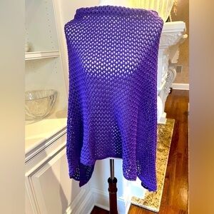 MINNIE ROSE cotton open knit purple poncho one size fits most EUC